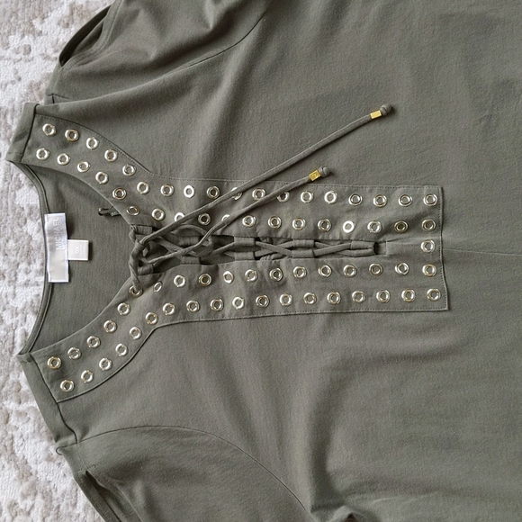 Michael Michael Kors Lace Up Grommet Open Sleeve Modal Top OX Green - Picture 14 of 16